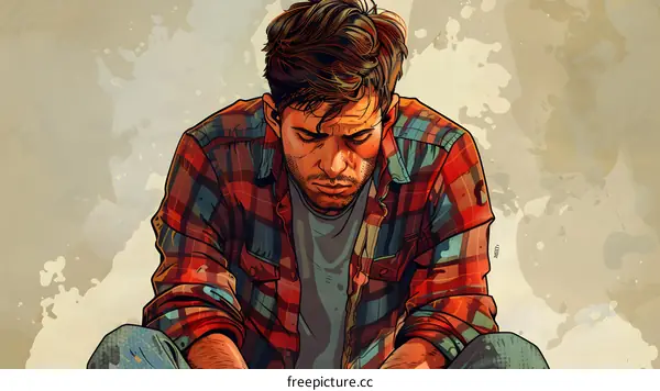 Man with a beard looking down