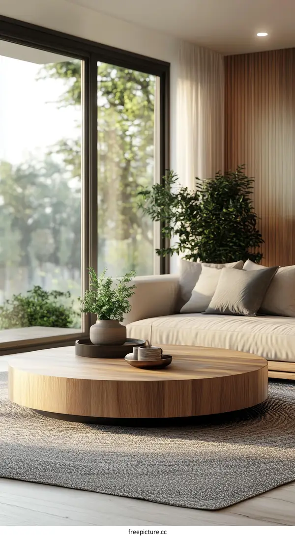 Modern Minimalist Living Room with Circular Coffee Table