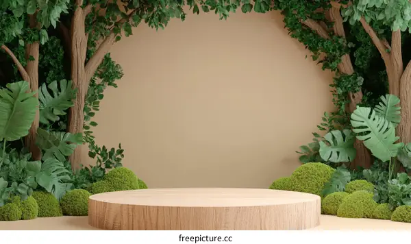 Elegant Natural Wooden Podium Display Background