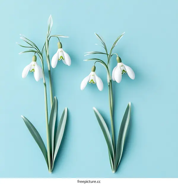 Delicate Spring Flowers on Light Blue Background