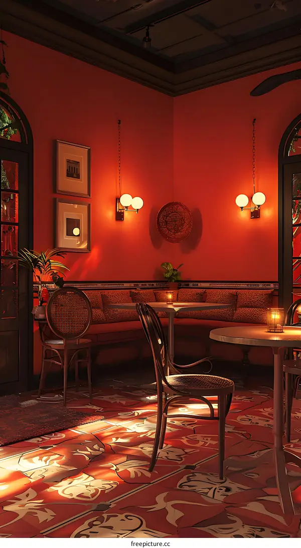 Red Interior Design with Two Chairs and a Table