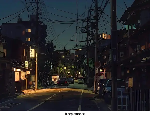 Nighttime View of a Japanese Alleyway