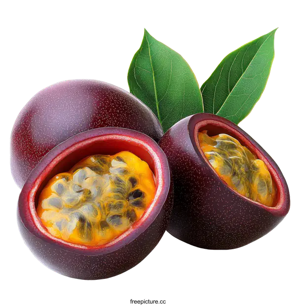[Transparent Background PNG]Passion Fruit with Leaves Close-up