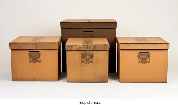 Four cardboard boxes with Art Nouveau floral designs