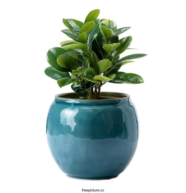 [Transparent Background PNG]Green plant in blue pot against black background