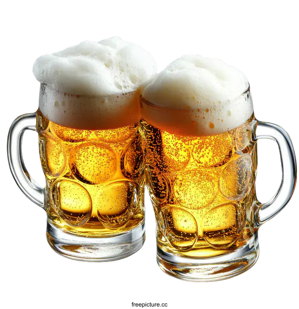 [Transparent Background PNG]Two Beer Mug with Frothy Beer Top