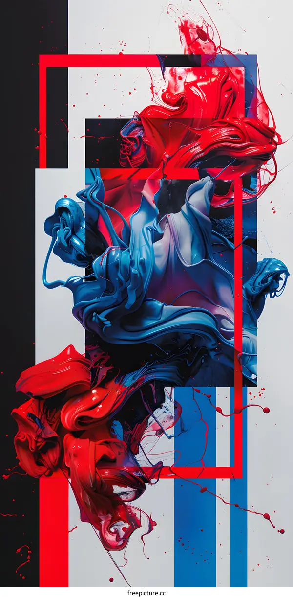 Abstract Digital Painting Red Blue Splashes