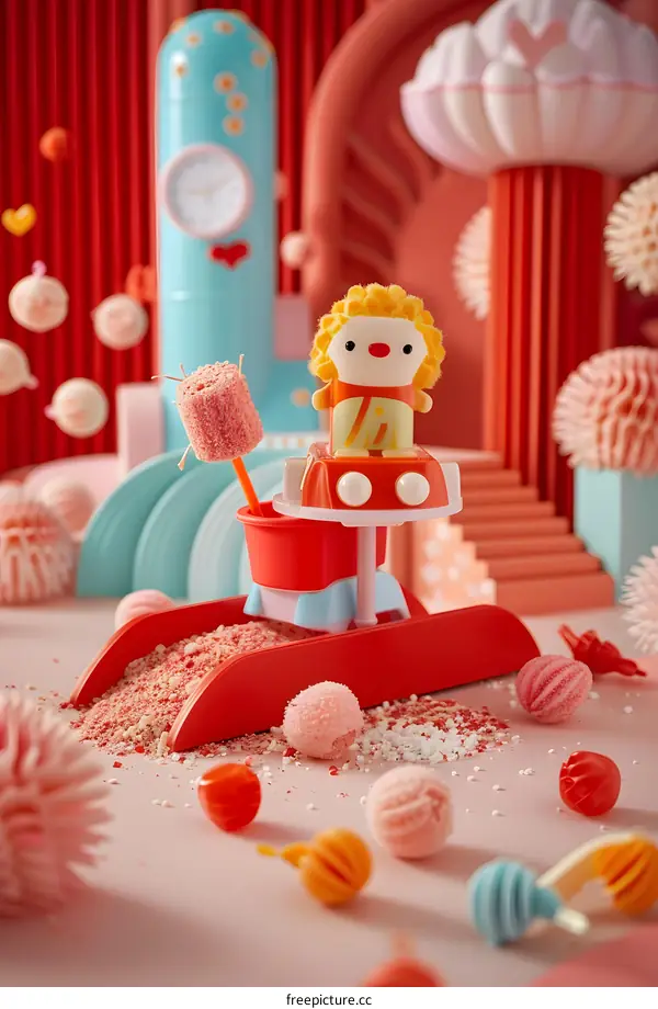 Cute Cartoon Character In A Toy Rocket