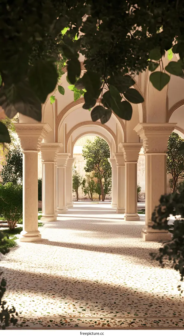 Sunlight Through Arches In Courtyard