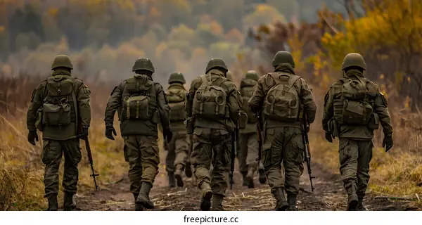 Russian soldiers in the forest