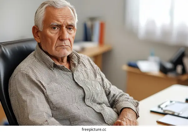 Elderly Man Sitting in Office