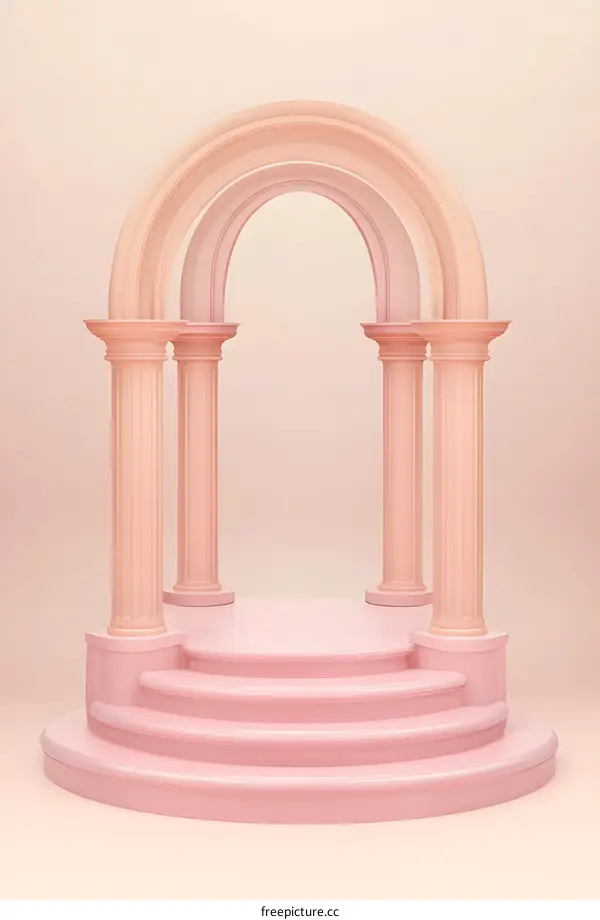 Pink Archway with Columns and Steps