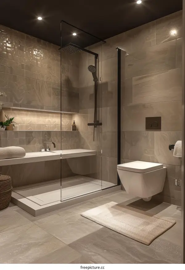 Modern Minimalist Beige Bathroom Design