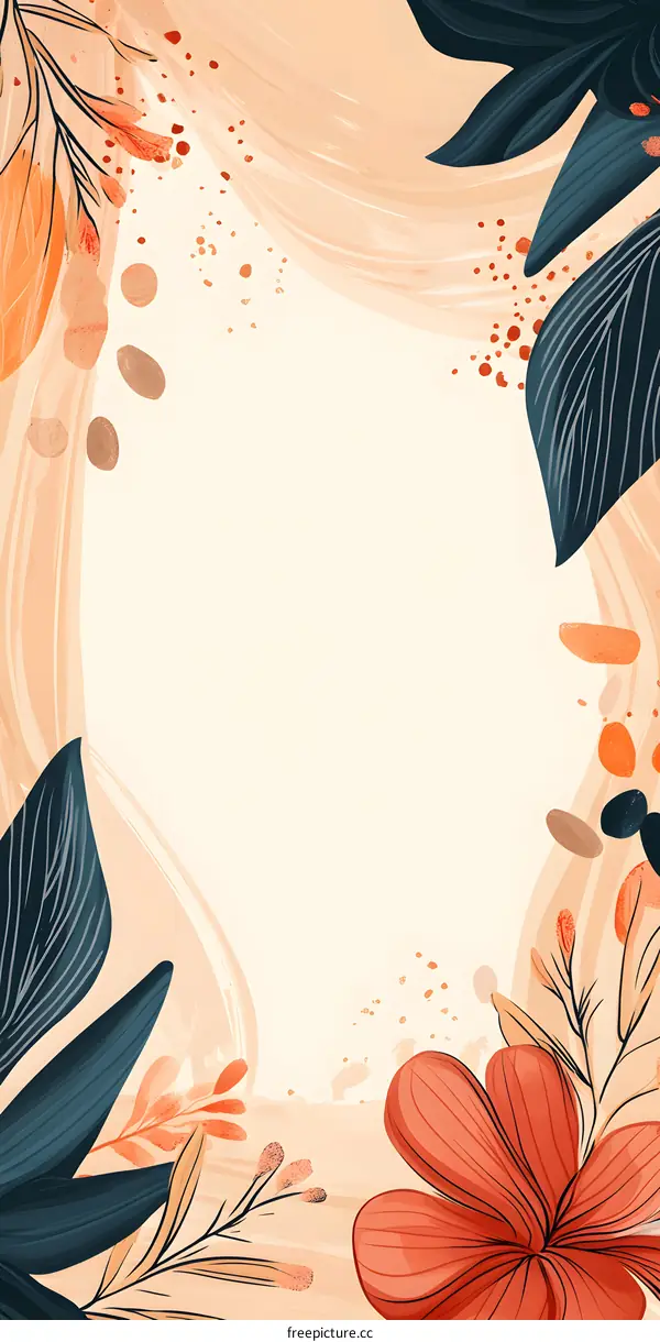 Abstract Floral Illustration with Peach and Brown Background
