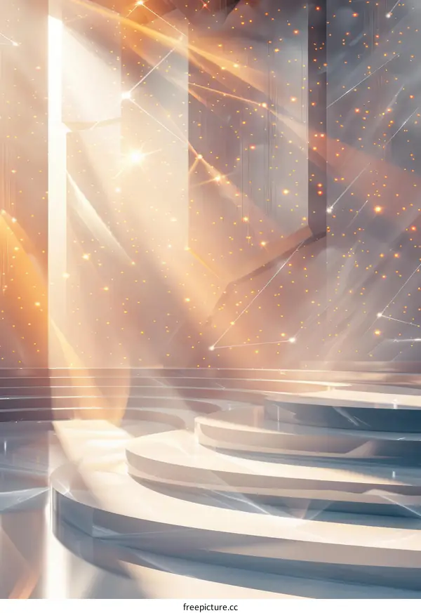 Glowing Award Stage with Bright Lights and Particles