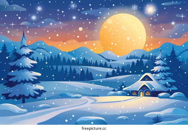 Winter Wonderland: Snow-Covered Village Under a Starry Sky