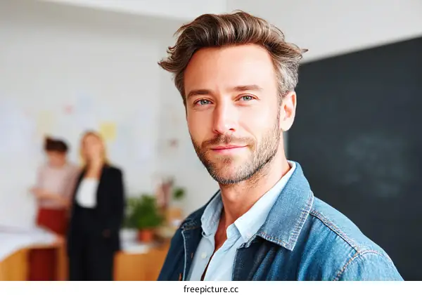 Portrait of confident young man in casual office setting