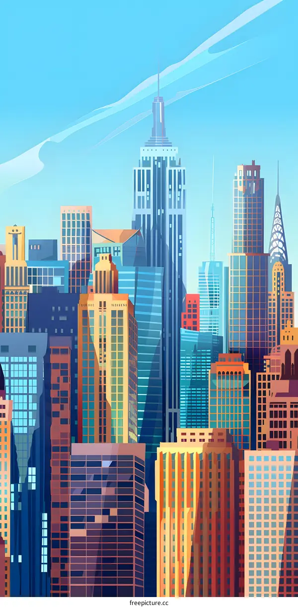 New York City Skyline Illustration with Skyscrapers