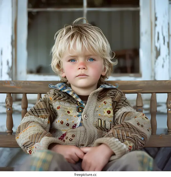 Portrait of a young boy with blond hair and blue eyes