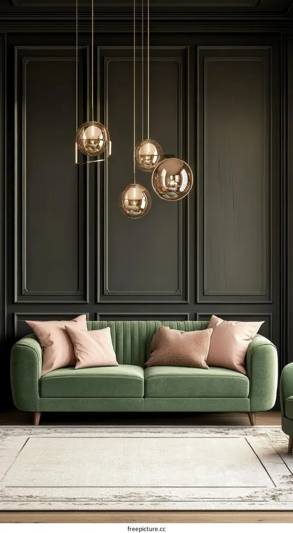 Elegant Living Room Interior Design with Green Sofa