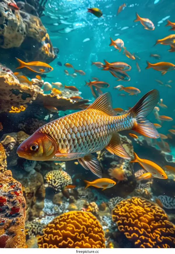 Vivid Fish Swimming In Harmony Near Vibrant Coral Reef Ecosystem