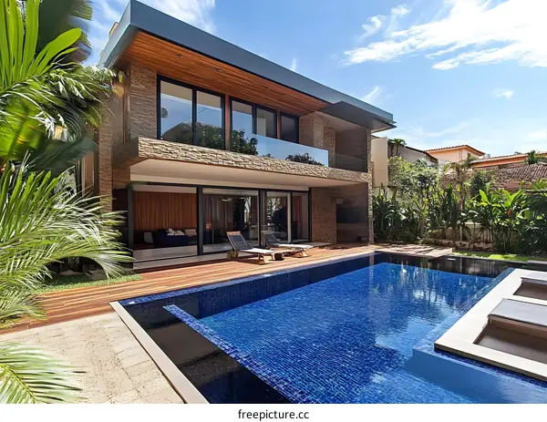 Modern House with Swimming Pool and Backyard