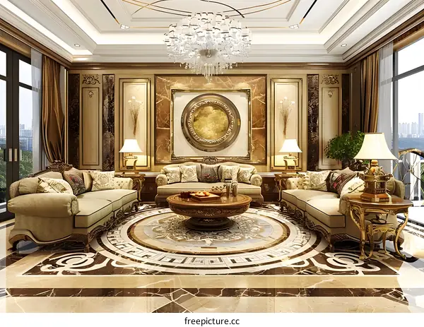 Luxury Living Room Interior Design with Gold Accents