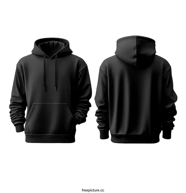 [Transparent Background PNG]Blank Black Hoodie Mockup Front and Back View