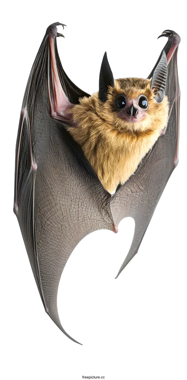 [Transparent Background PNG]Brown Bat with Big Eyes Spread Wings Isolated on White Background