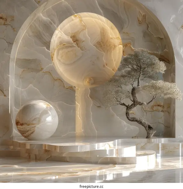 Marble Textured Background with Sculptural Forms