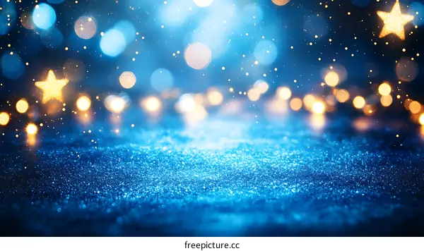 Blue Festive Glitter Background with Warm Lights