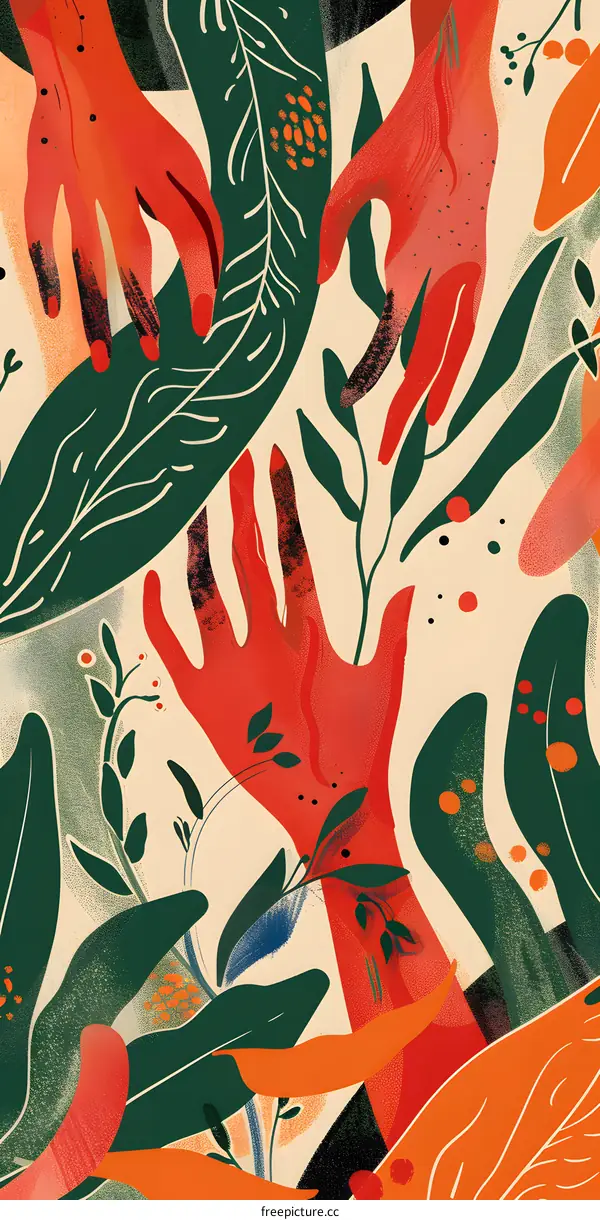 Abstract Hand Illustration With Leaves Background