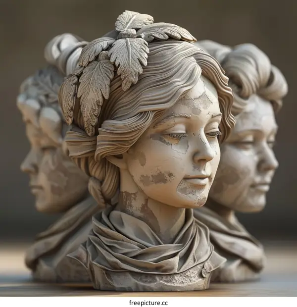 Three Female Bust Sculptures in Artistic Style