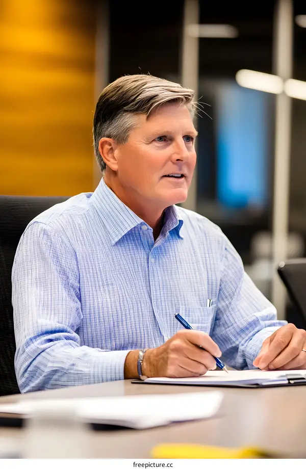 Businessman Taking Notes in Meeting