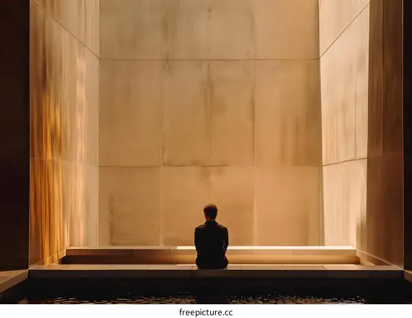 Man Sitting Alone in a Minimalist Modern Architecture