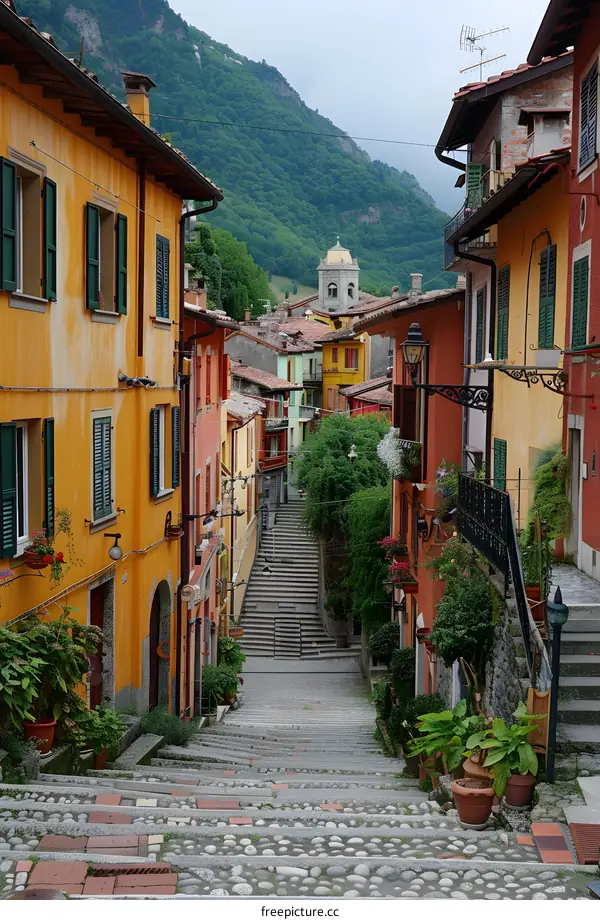 Cobblestone Stairway Leading Up To Italian Village
