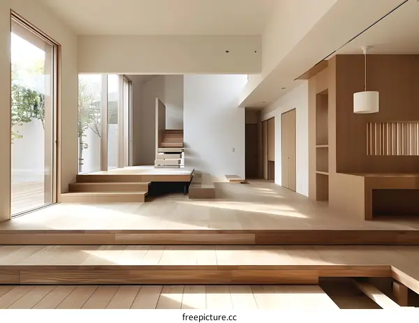 Modern Minimalist Home Interior Design With Wooden Stairs