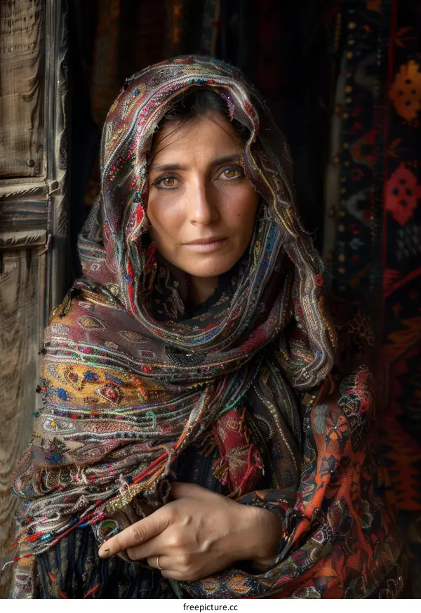 Portrait of a Woman in Traditional Headscarf