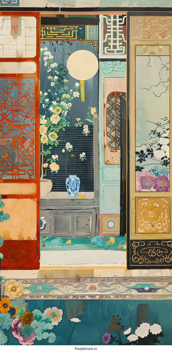 Chinese Traditional Door Collage Illustration