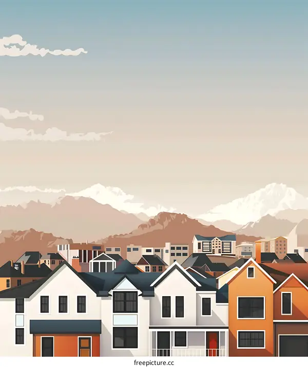 Mountain View Suburb Houses Illustration