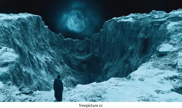 Lone Figure on Alien Landscape at Night
