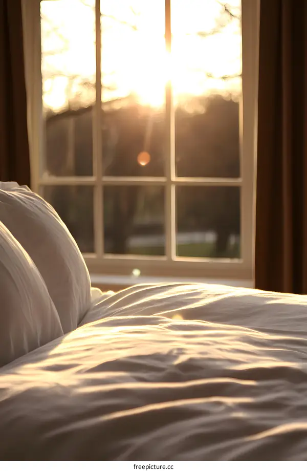 Morning Sun Shining Through Window onto Bed