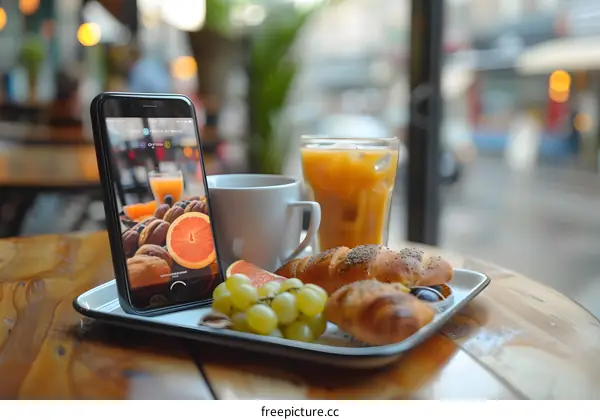 Breakfast Tray With Coffee, Orange Juice and Pastry