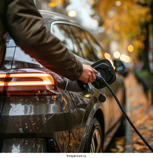 Man Plugs In Electric Car To Charge