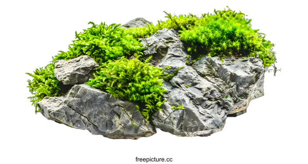 [Transparent Background PNG]Green Moss Growing On Grey Rock
