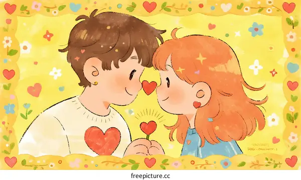 A Young Couple Sharing a Sweet Moment with Hearts