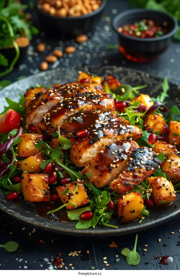 Grilled Chicken Salad with Pomegranate and Sesame Seeds