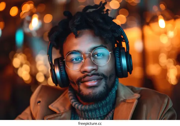 A young African-American man wearing headphones and glasses smiles at the camera.