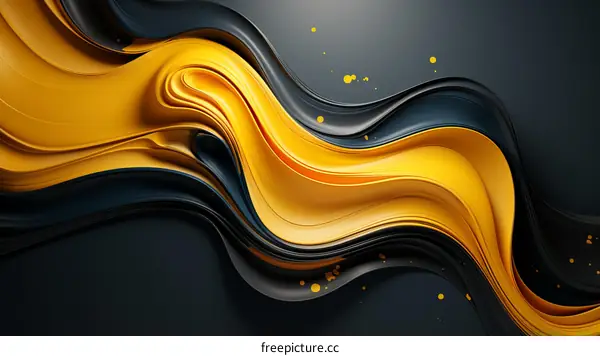 Dynamic Abstract Painting in Black and Yellow