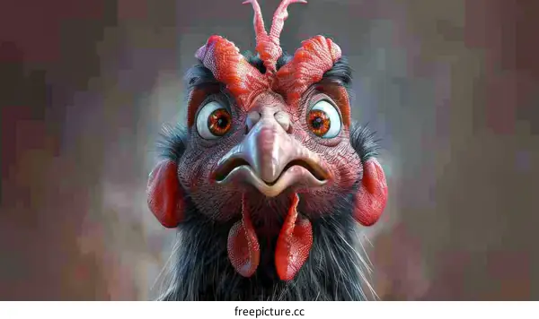 A close-up of a chicken with its feathers ruffled.